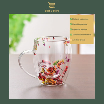 🌼Fusão Floral: Copos Vidro Parede Dupla