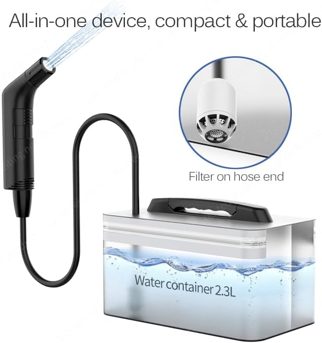 Portable Electric Shattaf | 1.2m Hose | 2.3L Container | Rechargeable for Travel | Camping