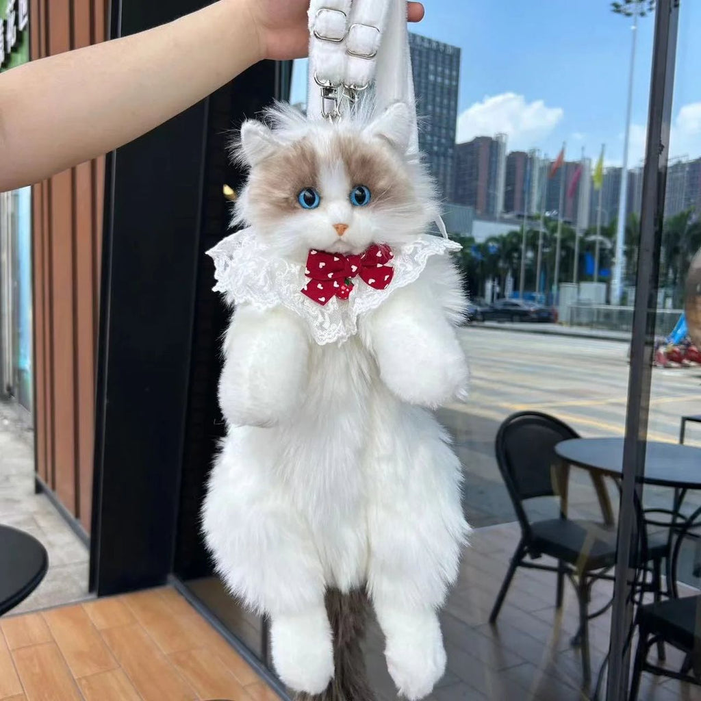 Realistic Cat-Shaped Crossbody Bag – Cute Faux Fur Animal Purse